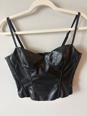 Aritzia Black Faux Leather Crop Top